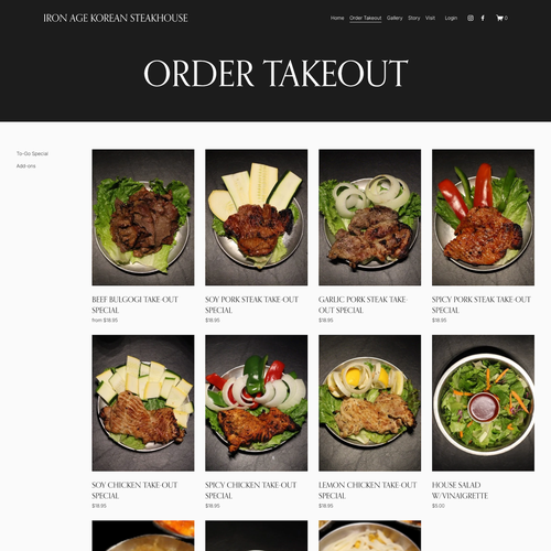Design with the title 'Iron Age Conyers Korean Steakhouse Ecommerce'