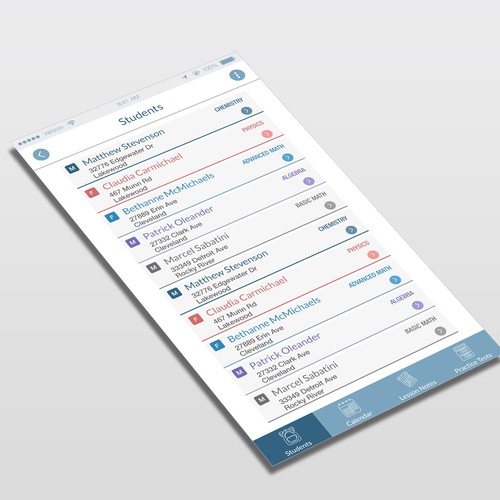 List design with the title 'Tutor app'