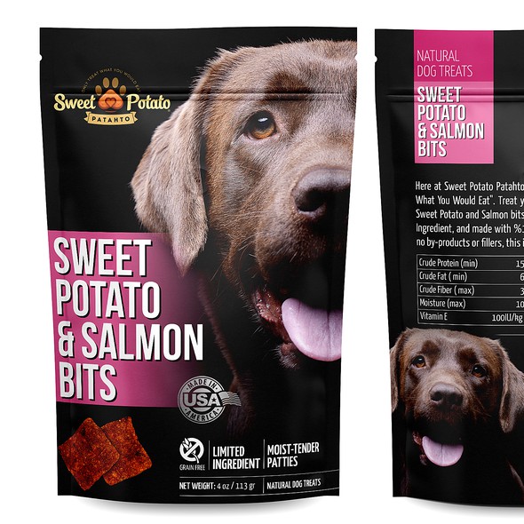 Dog food packaging with the title ' Dog Treat Bag Packaging Design'