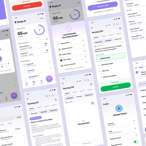 Study design with the title 'App design for Study AI - Smart Study Made Simple'