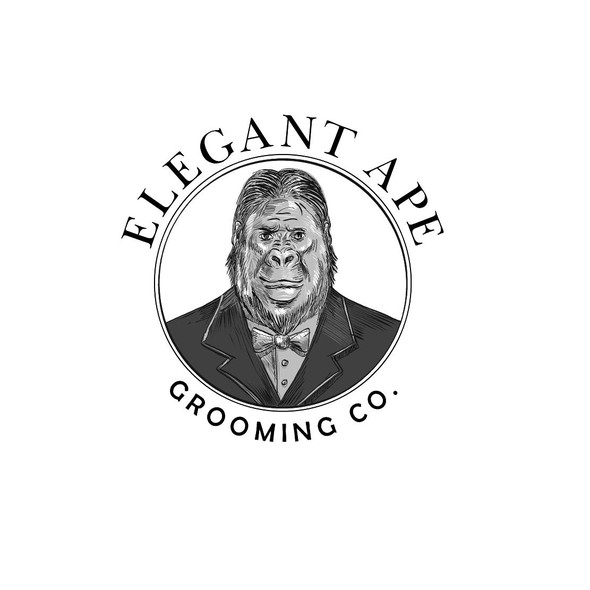 Bald chimp logo with the title 'Elegant Ape'