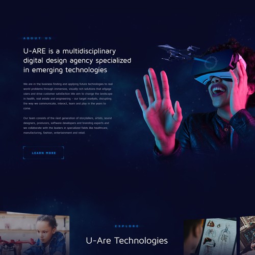 Artificial intelligence website with the title 'Website Redesign for AR / VR Start up'