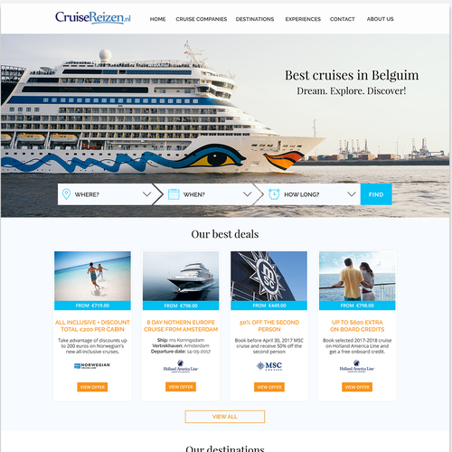 Cruise design with the title 'Responsive web design for a cruise selling website'