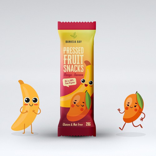 Cute packaging with the title 'Pressed Fruit Snacks'