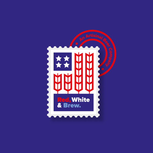 Envelope logo with the title 'Red, White & Brew'