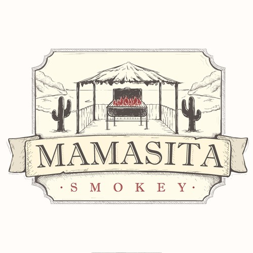 Grill design with the title 'Vintage sketch concept of a grill logo'