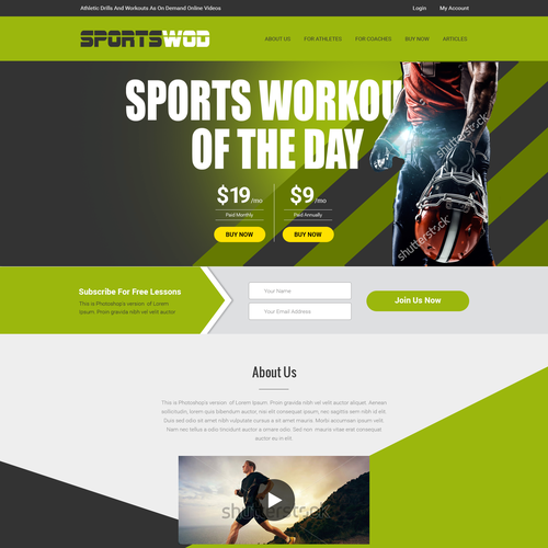 Theme design with the title 'Sports Video Training Website'