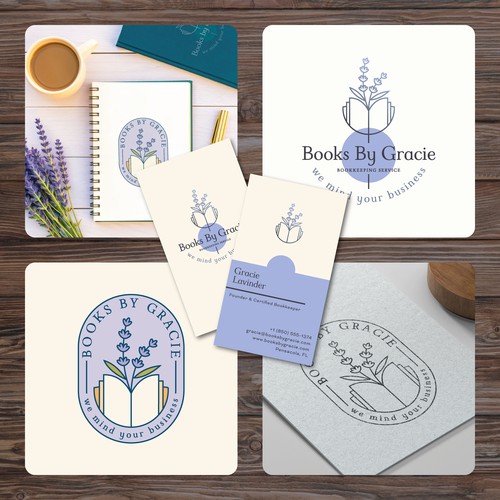 Lavender logo with the title 'Books by Gracie – Elegant Brand Identity for a Bookkeeping Studio'