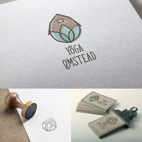 Barn logo with the title '"Homestead" inspired logo for Yoga OmStead'