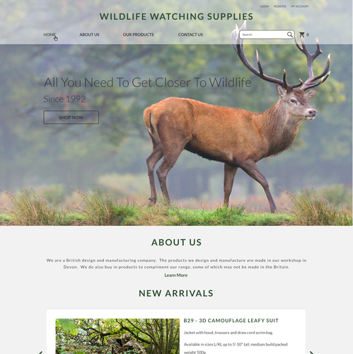 Photography website with the title 'Design for a Wildlife Supplies Website'