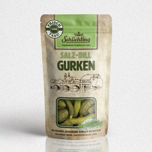 Pouch design with the title 'Pickles with flavors'
