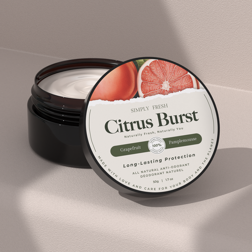 Natural cosmetics packaging with the title 'Natural Deodorant with a bit of a rebellious touch'