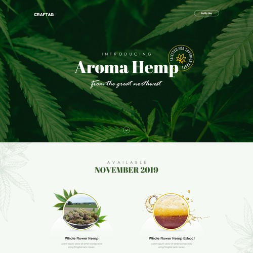 High design with the title 'Landing Page Design For hemp manufacturer'