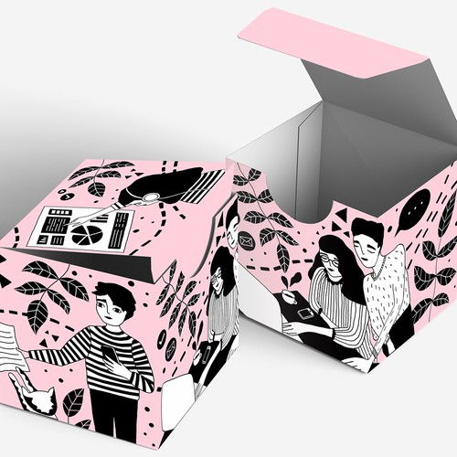 People artwork with the title 'Illustration for business card boxes'