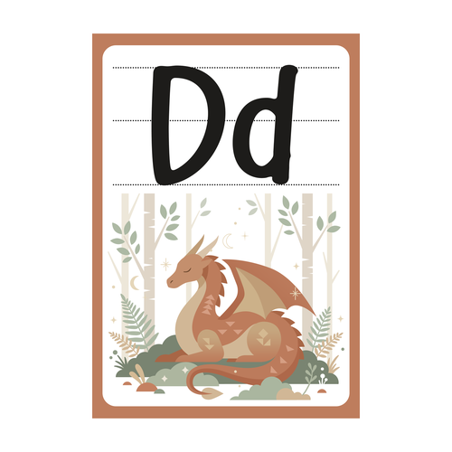Dragon artwork with the title 'Magical Japandi Alphabet Poster for Kids'