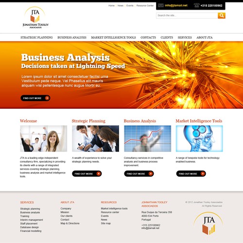 Orange website with the title 'Jonathan Tooley Associados - business website'