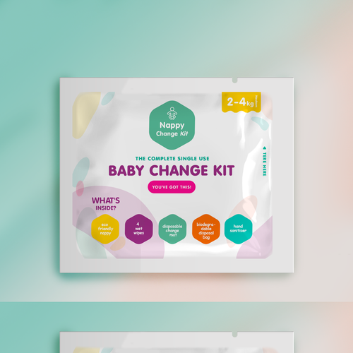 White packaging with the title 'Nappy change kit'