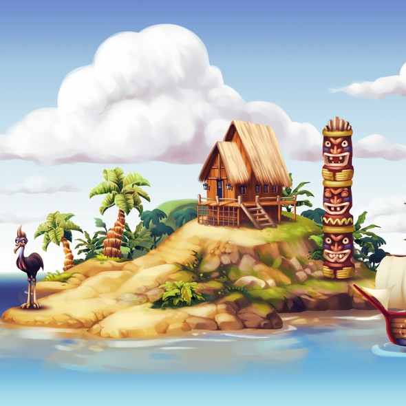 Ocean artwork with the title 'Tropical Island Illustration'