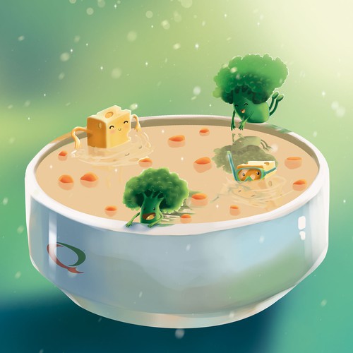 Food artwork with the title 'broccoli and cheese '