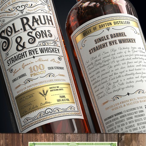 Embossed label with the title 'Vintage Rye Whiskey Label for Craft Distillery'