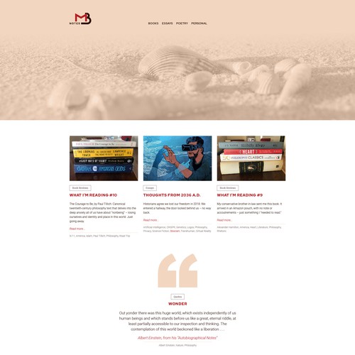 Subtle design with the title 'Website design for blog on writing'