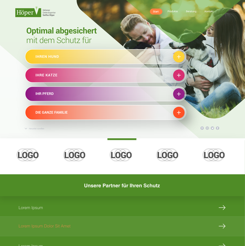 Insurance website with the title 'Landingpage/Homepage for animal Insurance agency'