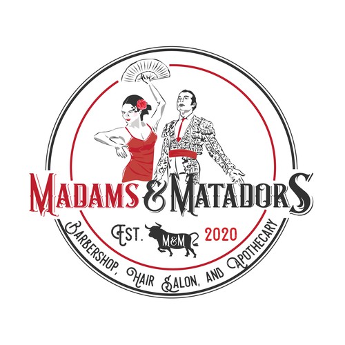Hair salon logo with the title 'Madams & Matadors'