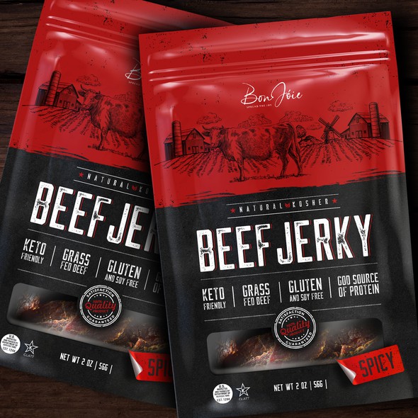 Rustic packaging with the title 'Beef Jerky Packaging Design'