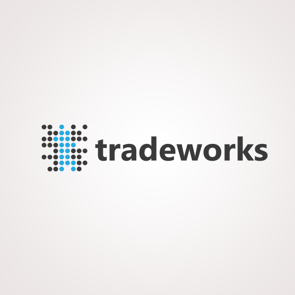 黑色和蓝色标志的标题“tradeworks”