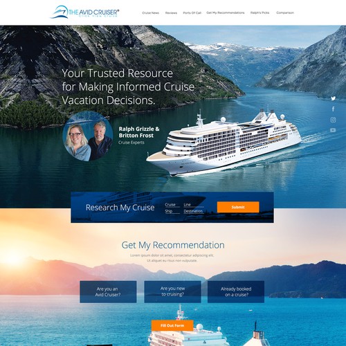 Homepage website with the title 'Avid Cruiser Site Redesign'