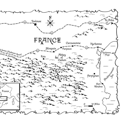 Map illustration with the title 'Map for fictional history novel'