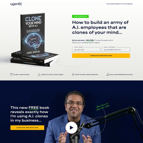 Artificial intelligence website with the title 'Free eBook landing page design focused on lead generation'