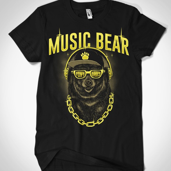 Hand-drawn t-shirt with the title 'Music Bear T-shirt for Hip-Hop Artist'