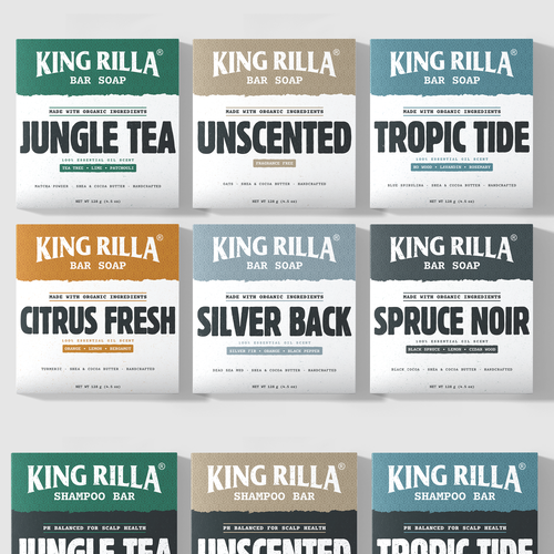 Natural product packaging with the title 'King Rilla Product line design'