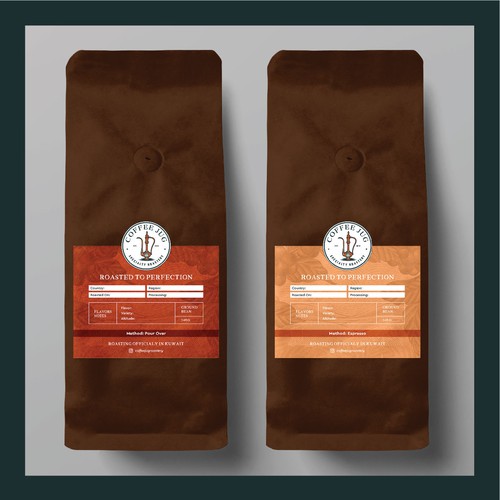 Rustic packaging with the title 'Coffee Packaging Label'