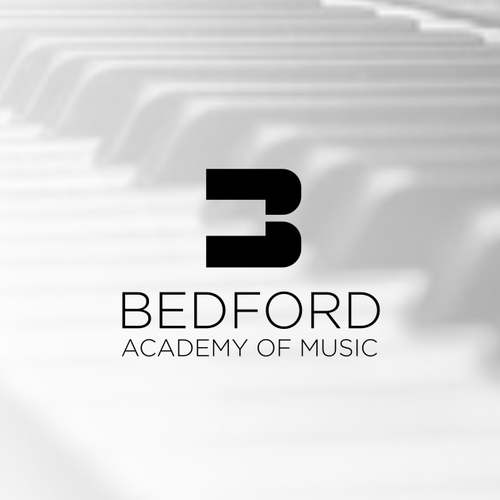 Piano keys design with the title 'Bedford academy of music'