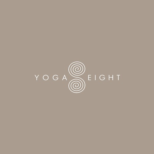 Circle swirl logo with the title 'YOGA 8'