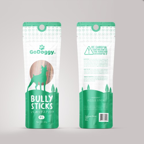 Dog food packaging with the title 'Bully sticks packaging design'