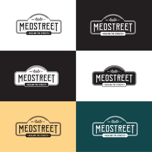 Street sign logo with the title 'Logo for Physician treating homeless patients on the street'