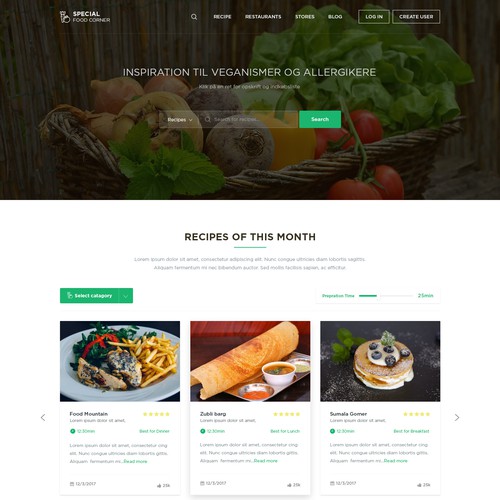Restaurant website with the title 'Food & Drink - Special Food (Home page)'