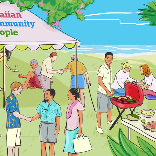 Community illustration with the title 'Illustration for Hawaiian Community Festival'