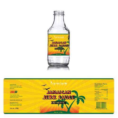 Sauce label with the title 'Label design for Jamaican Jerk Sauce'