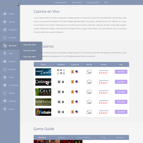 Casino design with the title 'Website for online casino.'