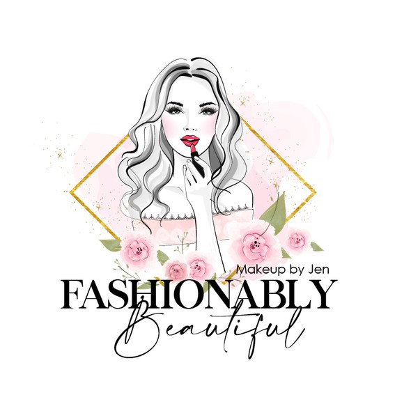 Makeup artist logo with the title 'Beautiful woman illustration woman applying red lipstick for makeup artist business'