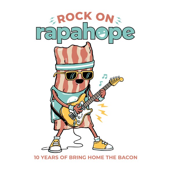 Mascot t-shirt with the title 'Rapahope Bacon'