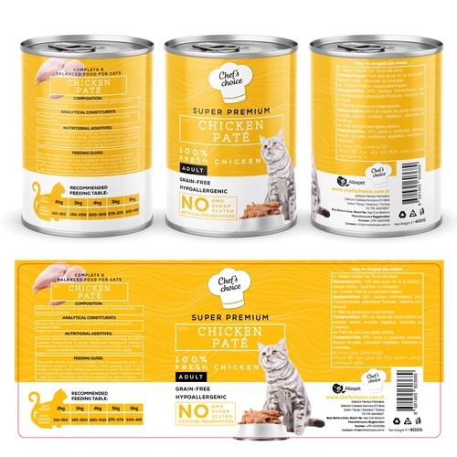 Cat label with the title 'Chef's choice Product Label Design'