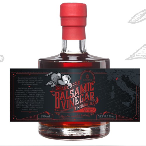 Italian design with the title 'Balsamic vinegar label and tube design.'