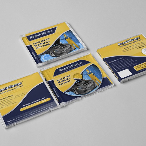 Car packaging with the title 'Packaging for auto repair manual software CD-ROM'
