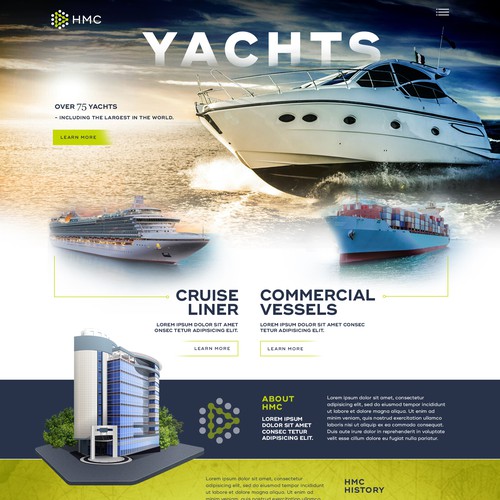 Yacht club design with the title 'Yachts Technology website design'