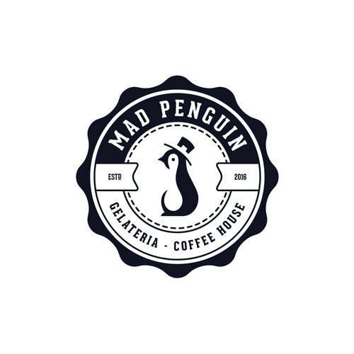Ice cream design with the title 'Mad Penguin logo for ice cream coffee.'